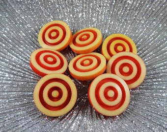 Vintage Red & White Round Target Buttons 7/8"