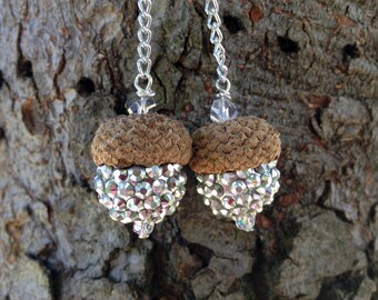 Real Acorn Chain Earrings - Silver Sparkle