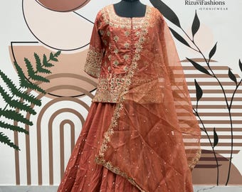 Orange Simmer Silk Lehenga Choli with Embroidery Sequence