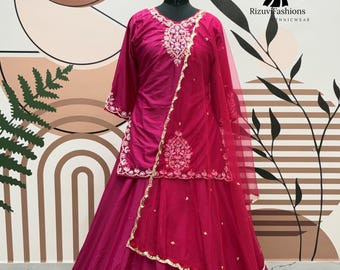 Pink Crepe Silk Lehenga Choli, Embroidery & Sequence Work, USA Women
