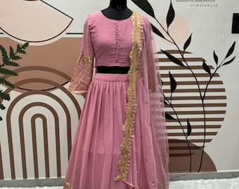 Pink Lehenga Choli Set, Embroidery Sequence, Soft Net Dupatta
