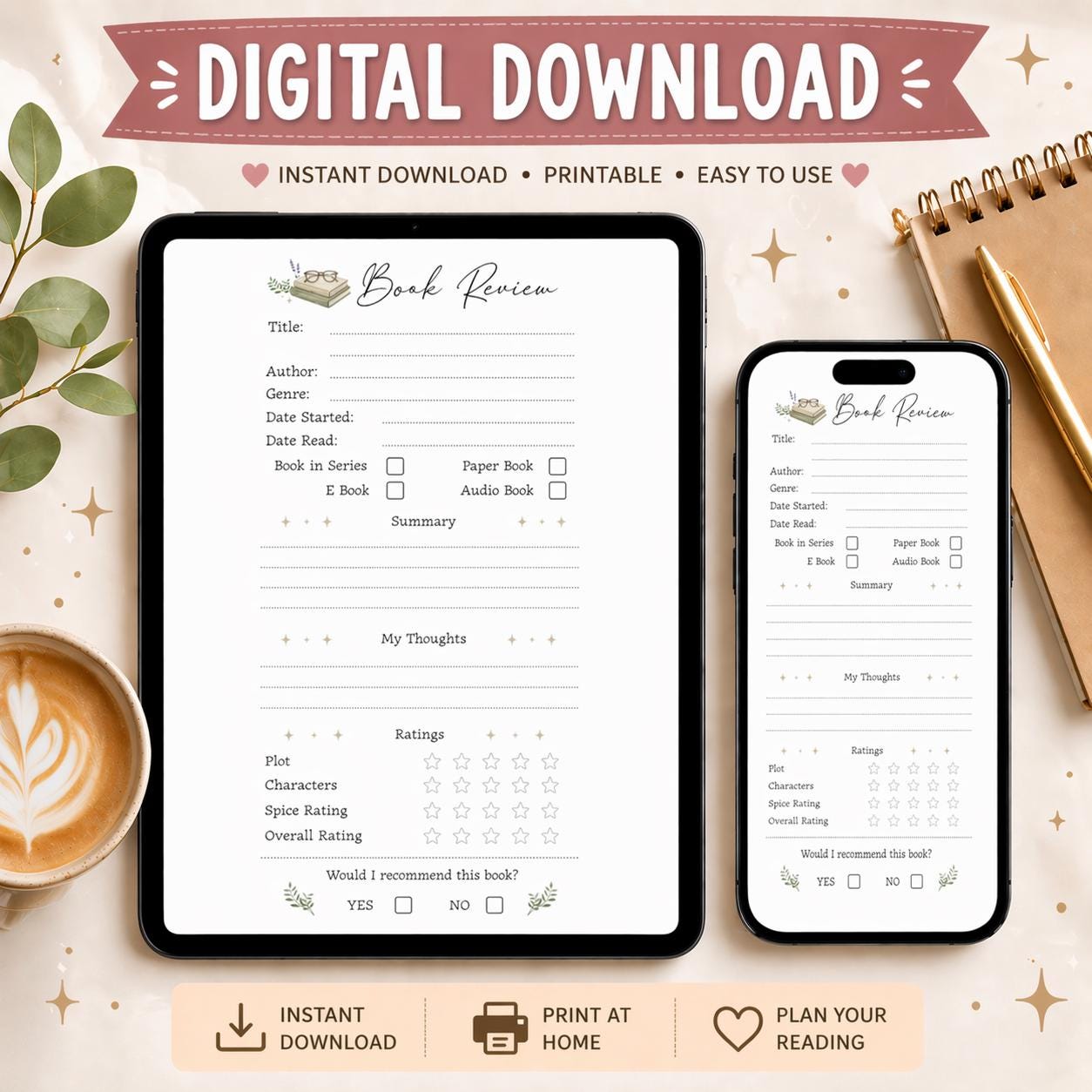 Mini Book Review Template PDF | Reading Journal Pages | Book Tracker ...