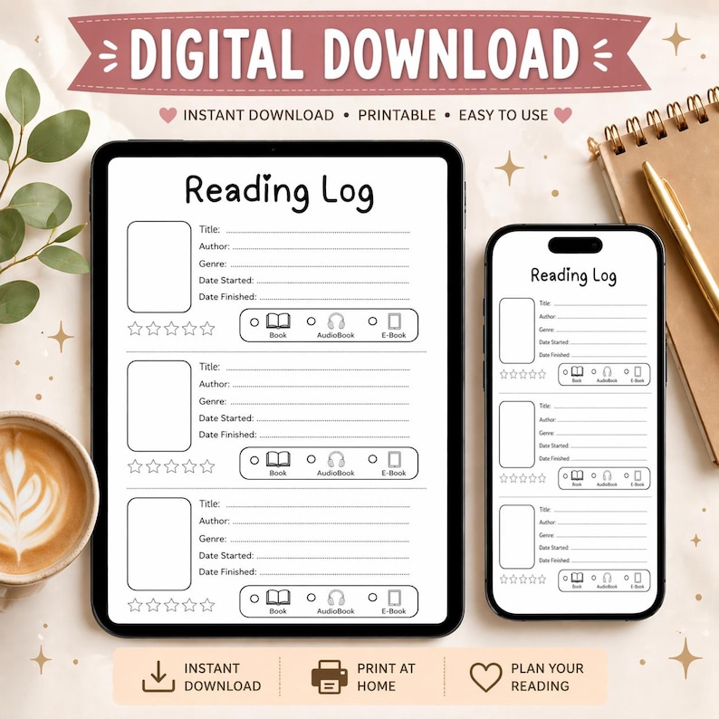 Reading Log Tracker / Book Review Template | Reading Journal Page ...