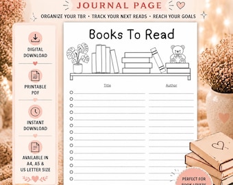Books to read Template: TBR list Template / Book Journal / Book Log / Book Tracker / TBR log / Wish List / Printable Planner Page