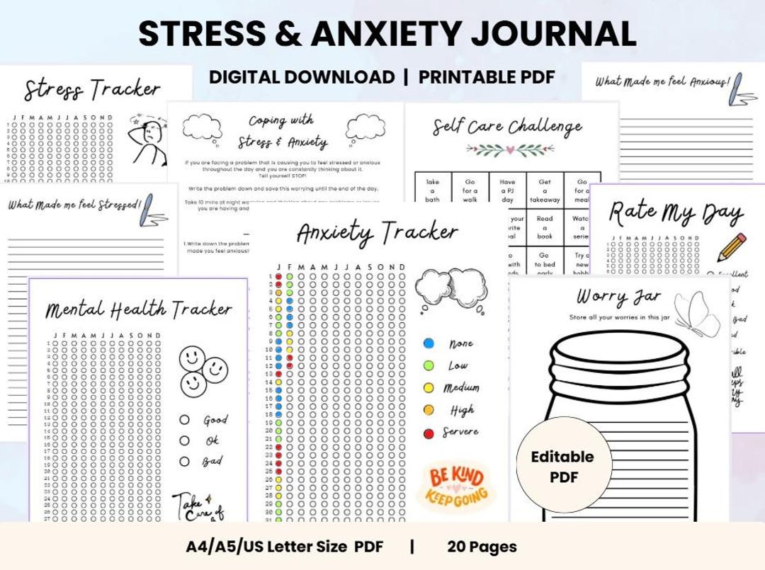 Stress & Anxiety Relief Journal Printable PDF | Wellness | Mindfulness ...