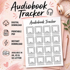 Hörbuch Tracker | Hörbuch-Tagebuch / Journal Seite bedruckbar / Buch-Leselog / Lese-Tracker / Buchbesprechung