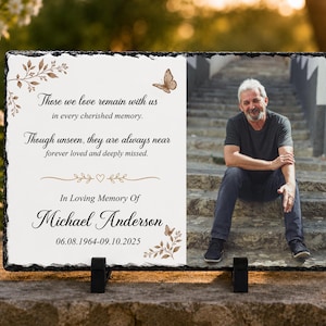 Personalized Memorial Photo Plaque, Custom In Loving Memory Rock Slate, Sympathy Photo Rock Stone Sign, Remembrance Gift