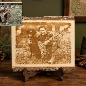 Personalized Hunting Photo Wood Plaque, Custom Engraved Photo Log Plaque Sign, Rustic Wood Slice Keepsake, Gift for Hunters & Outdoorsman