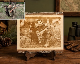Personalized Hunting Photo Wood Plaque, Custom Engraved Photo Log Plaque Sign, Rustic Wood Slice Keepsake, Gift for Hunters & Outdoorsman