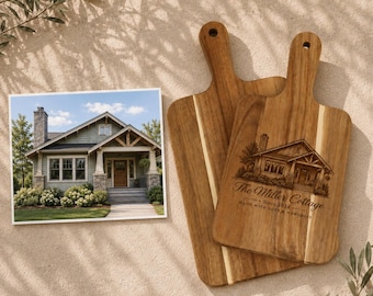 Personalized House Portrait Cutting Board,  Custom Engraved Wood Charcuterie Board, Housewarming Gift, New Home Gift