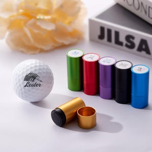 Sello de pelota de golf personalizado con caja: marcador autoentintable de acero inoxidable personalizado con tinta