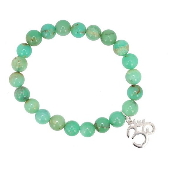 Items similar to Om (Ohm) Charm in Sterling Silver on Green Chrysoprase ...