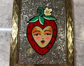 Hand painted uncaring strawberry on glass one shot painting