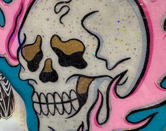 Hand painted “The burning question” wood cut sign