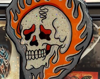 Hand painted “The burning question” wood cut sign