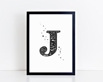 Custom Alphabet Initial Print A4 Giclée Typography Wall Art Letter Nursery Decor