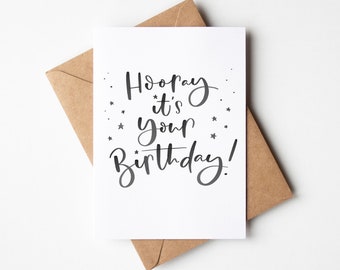 Handcrafted Joyful Calligraphy Birthday Card - Hooray, It's Your Birthday!