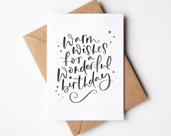 Hand-Lettered Birthday Card for friends - Warm Wishes for a Wonderful Birthday