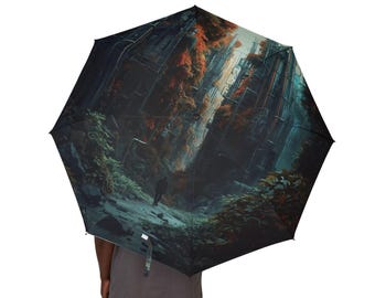 Stormy Coastal Landscape Umbrella | Foldable Travel Umbrella | AI art with a global environmental motif