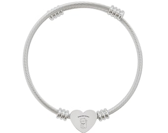 Engravable Heart Cuff Bracelet | Cable Wire Bangle, Silver or Gold | AI-generated cat that brings | Surgical-grade stainless steel