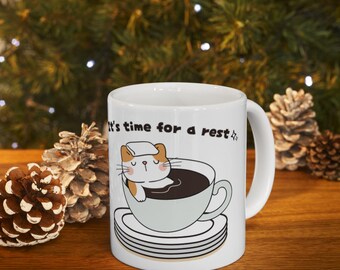 Cat Napping in Coffee Mug Mug | Ceramic Coffee Cup | Funny Cat Art | Recommended for Rest time | In between work