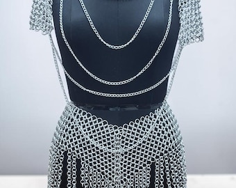 Women’s Warrior Chainmail Top & Skirt – Medieval Fantasy Costume Handmade