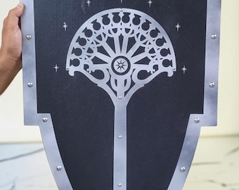 Gondor Tree Templar Shield – LOTR Inspired Wooden Heater Shield | Cosplay, LARP & Medieval Wall Decor