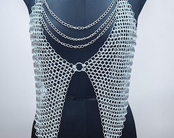 Women’s Chainmail Armor Dress Top – Aluminum Medieval Fantasy Outfit for Cosplay, Halloween & LARP