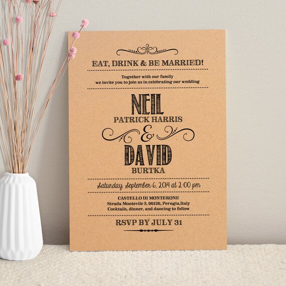 Hand Lettered Rustic Love Diy Kraft Paper Wedding Invitation Etsy