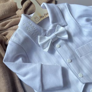 Personalisierter Tauf-Strampler aus Baumwolle für Jungen, weiß, mit Weste, Tauf-Outfit für Jungen, Outfit für die Taufzeremonie bei Neugeborenen