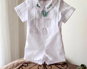 Infant Baptism Outfit with Dove Embroidery, Catholic Blessing Set, Heirloom Cotton Baby Suit