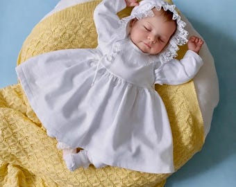 Winter Baptism Dress Set Baby Girl White Christening Outfit Long Sleeve Baby Taufe Kleid Set mit Hose Handmade