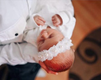 Haarband Baby Taufe, Neugeborenen Blumen Stirnband, Mädchen Fotoshooting Haarschmuck, Flower Headband for Babies
