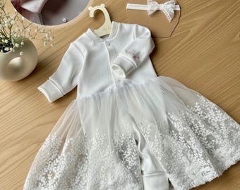 Personalized Baby Girl Christening Dress, Lace Romper Dress, Baptism Outfit Newborn Girl, Outfit Lace Baby Dress, Custom Name Outfit