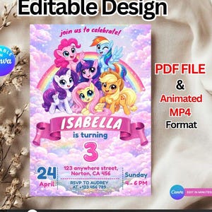 Little Pony Printable Invitation Pony Party Birthday Invite Birthday Pony Invitation Gir | Pastel Cloud Rainbow Card (Digital Download)