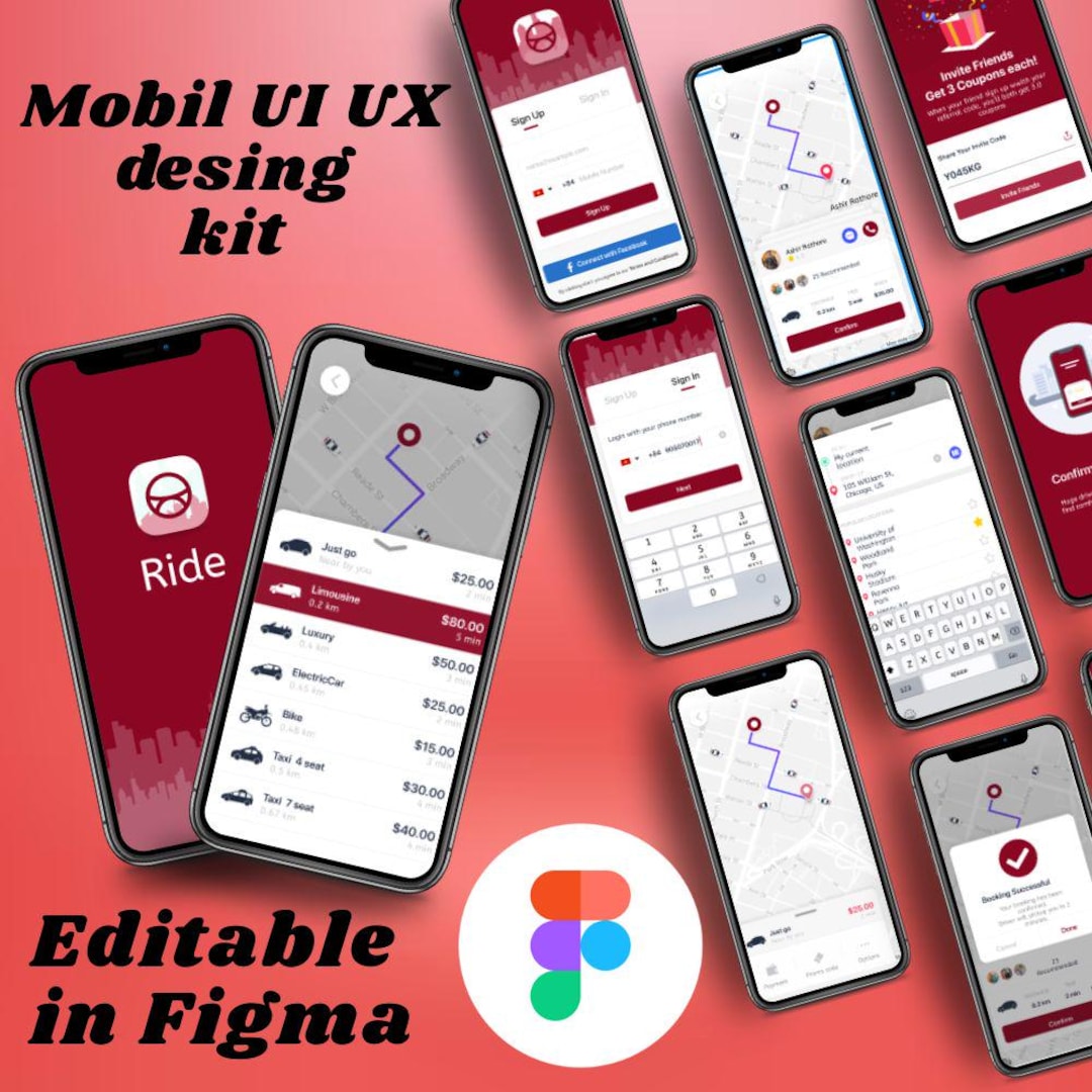 Ride Booking App UI UX Kit | Figma Template - Etsy