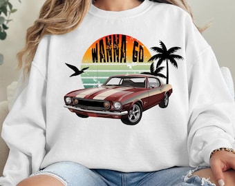 Vintage Muscle Car PNG, Retro Sunset Graphic (Digital Download)