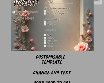 Biglietto RSVP per matrimonio modificabile / Modello Canva 5x3,5 / RSVP stampabile / Download immediato