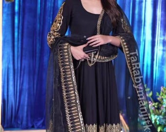 Designer Black Salwar Kameez – Heavy Zari Work Sleeves & Hem – Luxury Ethnic Suit