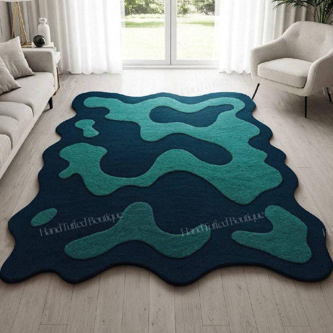 Hand-tufted Organic Shape Rug | Green Abstract Wavy Area Rug ...