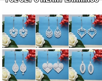 Conjunto de diseños de bordado a máquina de pendientes de corazón FSL / Aro de 4x4 (Descarga instantánea)