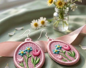 Diseño bordado de aretes de huevo de Pascua / Joyería de primavera FSL (Descarga digital)