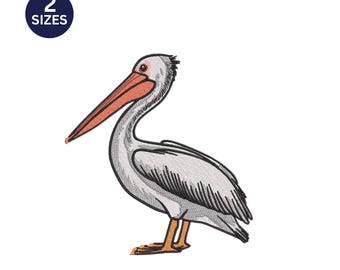 Diseño de bordado de pelícano realista / Patrón de bordado a máquina de ave marina costera (descarga digital)
