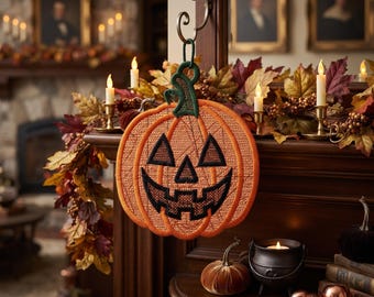 Freistehendes Spitzenkürbis-Stickmuster, Jack-O-Lantern-Halloween-Ornament (Digitale Datei)