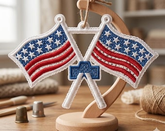 Diseño de bordado de la bandera estadounidense de FSL: Adornos patrióticos de EE. UU. (Descarga instantánea)