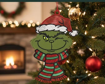 Adorno navideño de la cabeza del Grinch / Diseño de bordado FSL (archivo digital)