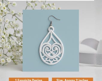 Diseño bordado de pendientes de lágrima FSL / Pendientes de corazón de encaje de pie (4x4) / Descarga instantánea