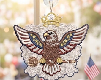 Diseño de bordado de águila con encaje independiente, patrón de adorno patriótico de EE. UU.