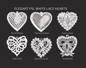 Diseños de bordado de adornos y aretes de corazón FSL: Adornos de San Valentín - Aretes de aro de 4x4 (Descarga digital)