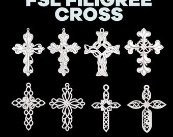 Diseños de bordado de cruz de filigrana FSL / Adornos de encaje independientes (Descarga digital)